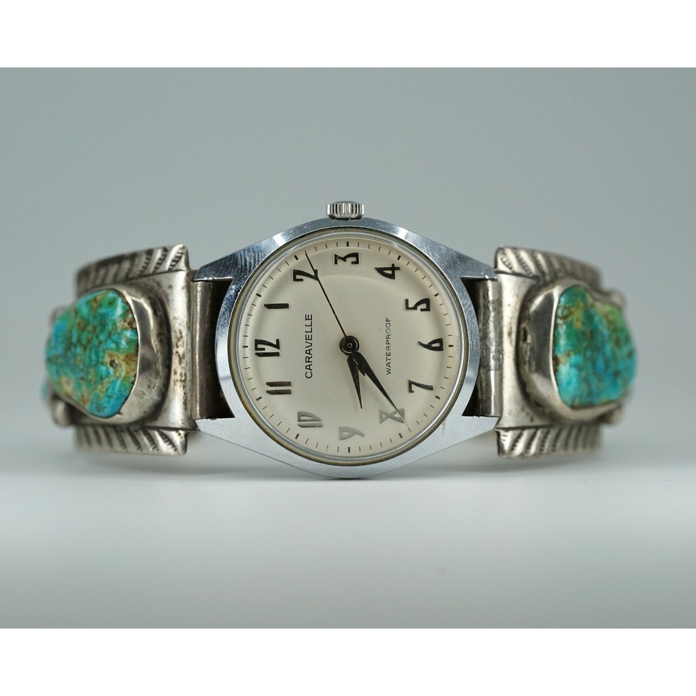 Old Pawn Navajo Native American Indian Sterling Silver Turquoise Watch Bracelet